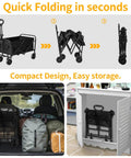Heavy Duty Collapsible Wagon Cart With Wheels for Easy Grocery Runs and Outdoor Hauls, 220-Lb Capacity folded in car trunk and cabinet