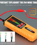 Underground Wire Locator Tracer Kit with Tone Generator Probe & Earphone, Buried Cable Break Finder for Dog Fence, Irrigation & Hidden Wire Detection showing voltage indicators on yellow device.