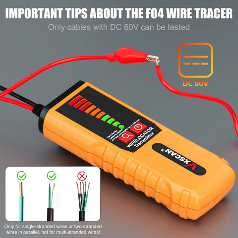 Underground Wire Locator Tracer Kit with Tone Generator Probe & Earphone, Buried Cable Break Finder for Dog Fence, Irrigation & Hidden Wire Detection showing voltage indicators on yellow device.