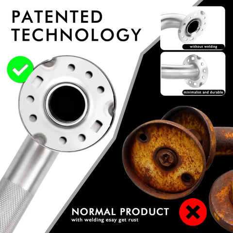 Patented technology view of 12 Inch Shower Grab Bar Heavy Duty 304 Stainless Steel Handrail Anti Slip Wall Mount for Bathroom Safety.