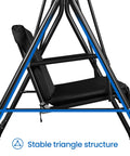 Black 3-Seat Patio Swing Chair With Adjustable Canopy And Removable Cushions Outdoor Cozy Glider Lounge sturdy triangle frame