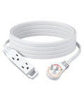 20 Foot Heavy Duty Extension Cord With 360 Degree Rotating Flat Plug And 3 Grounded Outlets For TV, Office, And Kitchen, SPT-3 16/3C Copper Wire, Space Saving Wall Outlet Extender, 13A 1625W, coiled white cord