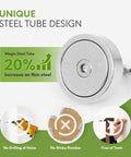 Neosmuk magnetic hook, silver circular steel tube magnet, front view.