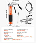 Heavy Duty 8000 PSI Grease Gun Kit With Pistol Grip, 14 oz Capacity, 18 Inch Flex Hose, Double Handle Coupler, Extension Pipe
