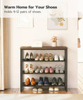 4 Tier Shoe Rack Storage Organizer With Three Oxford Fabric Shelves And Top Panel Space Saving Setup For Entryway And Closet