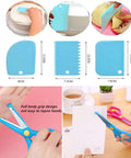 Higoney 17-piece kids kitchen set: blue plastic toddler-safe scissors, crinkle cutter, serrated knife, cutting board.