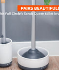 Game Changing Toilet Plunger With Ceramic Holder And Instant Dry Coating next to toilet brush in white ceramic holders