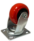 Heavy Duty 4 Inch Polyurethane Caster Wheels Set, vibrant orange wheel on metal mount for tool carts and workbenches.