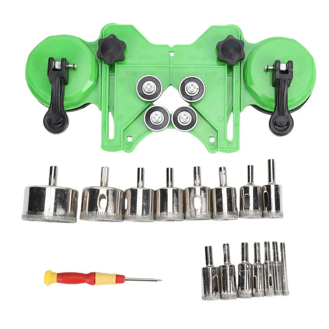 WALFRONT Dual Suction Cup Hole Saw Kit 6-50mm For Tile Ceramic Glass Marble Granite Drill Bits That Stick Firmly And Prevent Slipping For Smooth, Precise Professional DIY Home Renovation Jobs Today. 15-piece set with suction guide and hole saws