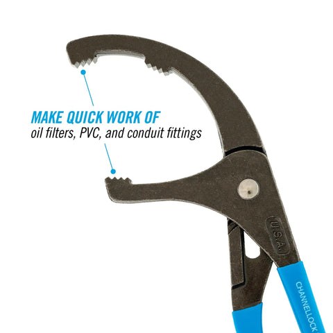 Beefy 12 Inch Oil Filter Pliers 212 Forged High Carbon Steel with open jaw showcasing USA made tool for versatile use in cars and light trucks