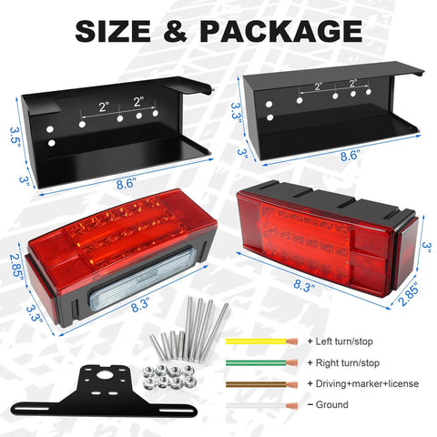 NeaLia boat trailer light box kit with IP68 submersible LED taillights and license plate bracket, front view