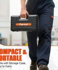 Person carrying case for 10 Ton Hydraulic Battery Cable Crimper With 9 Dies And Dual Blade Weir Cutter, easy to transport.
