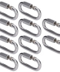Stainless Steel Quick Link Connectors Set, Heavy Duty Threaded Carabiner Style Chain Links for outdoor gear, M4 size, 10-pack, front view