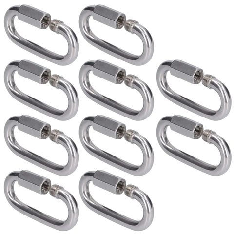 Stainless Steel Quick Link Connectors Set, Heavy Duty Threaded Carabiner Style Chain Links for outdoor gear, M4 size, 10-pack, front view