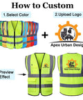 Heavy Duty Custom Safety Vest With Bold High Viz Reflective Striping For Crew Branding And Site Ready Performance Personalized Logo in various colors