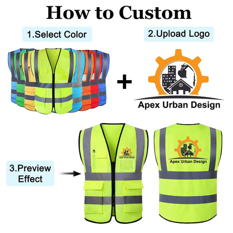 Heavy Duty Custom Safety Vest With Bold High Viz Reflective Striping For Crew Branding And Site Ready Performance Personalized Logo in various colors