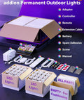 Unboxing components of Smart RGB IC Outdoor Lights For House And Garden App And Remote Control Scene Modes IP67 Waterproof 200ft set.