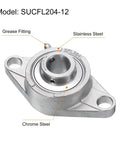 Two Pack Self Aligning Pillow Block Bearings 3/4 Inch Bore Base Mounted Chrome Steel With Stainless Housing Sealed And Built To Last Includes Key Wrench SUCFL204-12, stainless steel