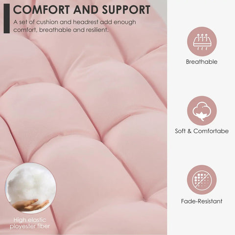 Pink Egg Chair cushion detail showing breathable, soft polyester for Pink Egg Chair With Stand For Indoor Outdoor Chillaxing.