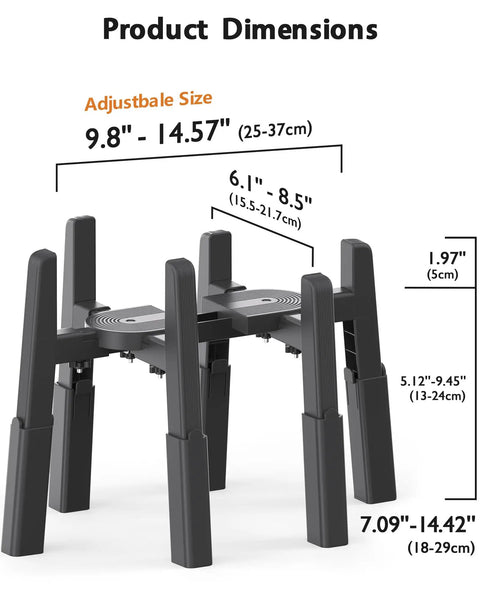 Elevated Dog Water Dispenser Stand And Adjustable Pet Feeder Holder Designed For Large Breeds dimensions diagram showing adjustable height and size.