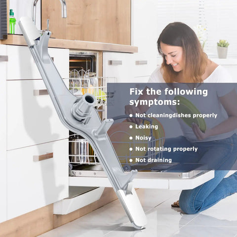 Dishwasher Lower Spray Arm With Shield Replacement For Various Models 154568002 1191315 installed in dishwasher with person inspecting