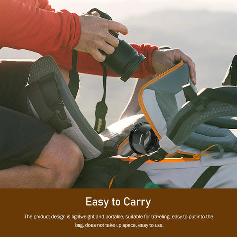 Man placing 2 Inch T2 Focal Telescope Camera Adapter II for SLR and DSLR Cameras into backpack, showcasing portability and ease of use.