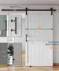 42 By 84 Inch Sliding Barn Door With Seven Foot Hardware Kit And Handle, Floor Guides, Pre Drilled Holes, Easy Assembly, Waterproof PVC Surface, H Frame, White Finish, DIY Friendly Installation Manual Included