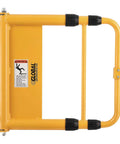 Straight Up Adjustable Spring Loaded Safety Swing Gate In High Visibility Yellow Steel Self Closing Entrance Barrier, detailed view.