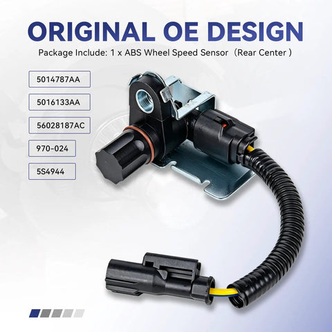 Premium ABS Wheel Speed Sensor Rear Center For Dodge Ram 1500 2500 3500 Dakota Durango, OE design with connectors and wiring.