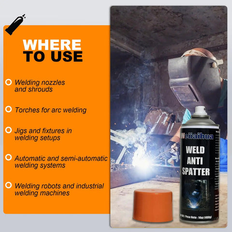 Anti Spatter Welding Spray 2 Pack 14 Oz Each For TIG And MIG Arc Welding Robots with welder and application guide visible