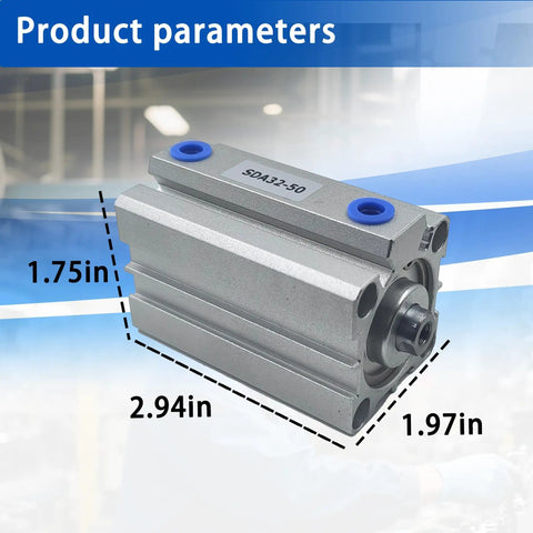 Ultra Slim 32mm Bore 50mm Stroke Aluminum Pneumatic Cylinder Double Acting PT1/8 Port with product dimensions