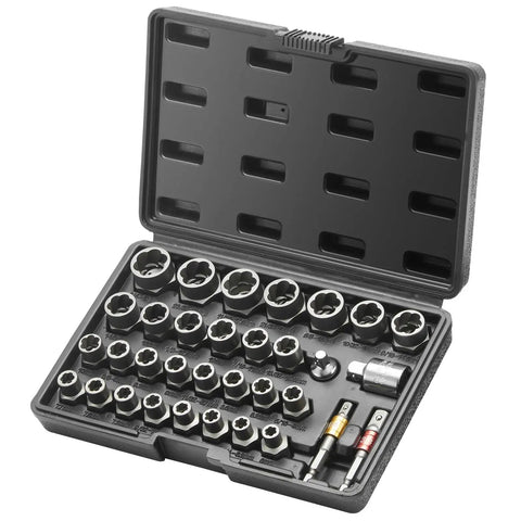 33-Piece Bolt Extractor And Nut Remover Set For Removing Damaged Rusted Bolts And Screws, Fits 6mm To 10mm In Durable Storage Case