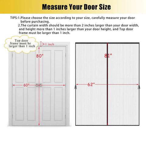 Measurement guide for Magnetic Screen Door For 60x80 Inch Openings Fits 62x81 Inch Mesh Keeps Bugs Out With Hands Free Magnetic Closure