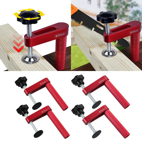 Rock Solid Aluminum Holdfasts For 19mm And 20mm Dog Holes Providing Secure Wood Gripping with Quick Release clamp in use