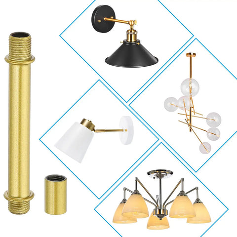 Heavy Duty Straight Pipe Lamp Stem Rod Kit Built Tough For Everyday Hustle Four Pack M10 Double End Thread Carbon Steel 40 Millimeter with gold hardware.