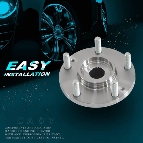 Front Wheel Hub And Bearing Set For Hyundai Santa Fe 2001 To 2006 And Tucson 2005 To 2009 And Kia Amanti 2004 To 2006 And Sportage 2005 To 2009 5 Lug Two Piece Without ABS Premium Quality Direct Fit For Your Ride, showing close-up view