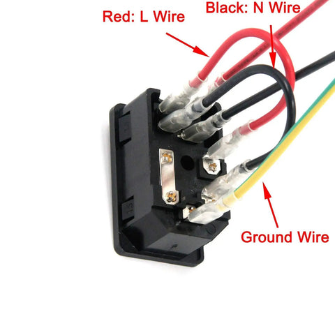Two Pack AC250V 10A IEC 320 C14 Inlet Panel Socket With Fuse Red Light Indicator Rocker Switch 7 Terminal Power Supply Terminal Crimps Connector With Wires showing labeled wires