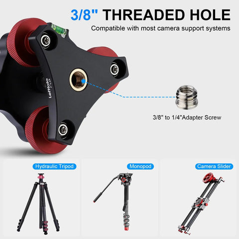 Tripod Leveler Stand With Five Degree Precision Adjustment Bracket for Seestar S50 showing 3/8" threaded hole and adapter screw