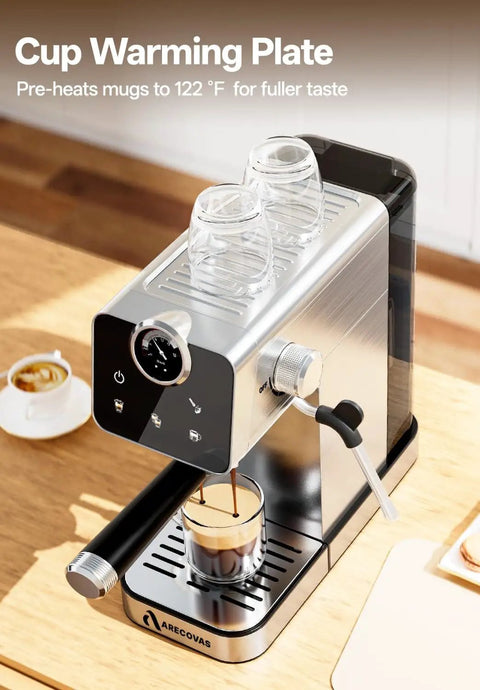 Espresso Machine With Milk Frother For Home Use 20 Bar Pressure Compact Stainless Steel Coffee Maker With Touch Screen On Countertop