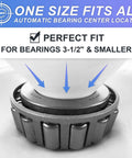 Rotation Handle Bearing Packer Tool with automatic center locator showing perfect fit for bearings 3-1/2 inches and smaller
