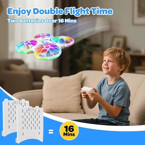 Totally Kid Friendly Drone For Beginners With LED Lights And Dual Batteries, Easy Remote RC Quadcopter in living room scene
