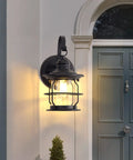 2 Pack Outdoor Wall Sconce Lanterns With E26 Base Socket Waterproof Black Exterior Lights Clear Glass Shade by front door