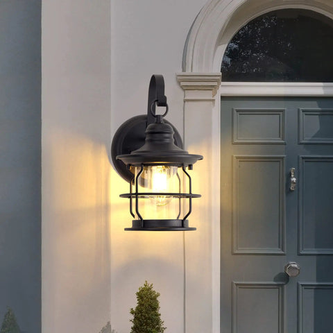 2 Pack Outdoor Wall Sconce Lanterns With E26 Base Socket Waterproof Black Exterior Lights Clear Glass Shade by front door