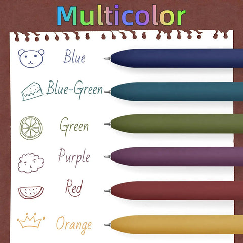 Colorful Gel Pen Set, 6 Pack Fine Point 0.5mm Colored Ink Pens For Journaling displayed on lined paper