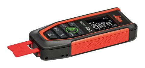 Disto D2G Laser Distance Meter For Pros With 390 Ft Range Green Beam Bluetooth NFC Data Transfer Smart Horizontal Add Subtract Volume 30 Measurement Memory Four Line Display Intelligent End Piece Hand Loop Pouch IP54 Indoor Use on white background