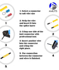 Instructions for using 300 Piece Insulated Wire Terminal Kit With Butt Ring Spade And Quick Disconnect Crimp Connectors, Color Coded Red Blue Yellow.