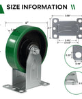 Front view: 4-pack 4-inch polyurethane-on-cast-iron swivel caster wheels with mounting plate; 2 brake, 2 rigid.