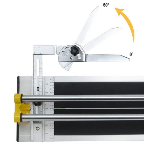 24 Inch Manual Tile Cutter With Tungsten Carbide Scoring Wheel For Porcelain And Ceramic Tiles, showing angle measurement tool