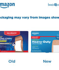 Comparison of old and new packaging for Heavy Duty Fabric Adhesive Bandages with Super Strong Adhesion and Cushioned Nonstick Pad.