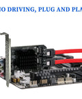 PCIe X1 To SATA 3.0 Expansion Card, 2 Port High Speed Controller, Hot Swappable, Supports 2.5 And 3.5 Inch SSD Or HDD, Works With Windows Mac Linux And Beyond, installed on motherboard with red SATA cables